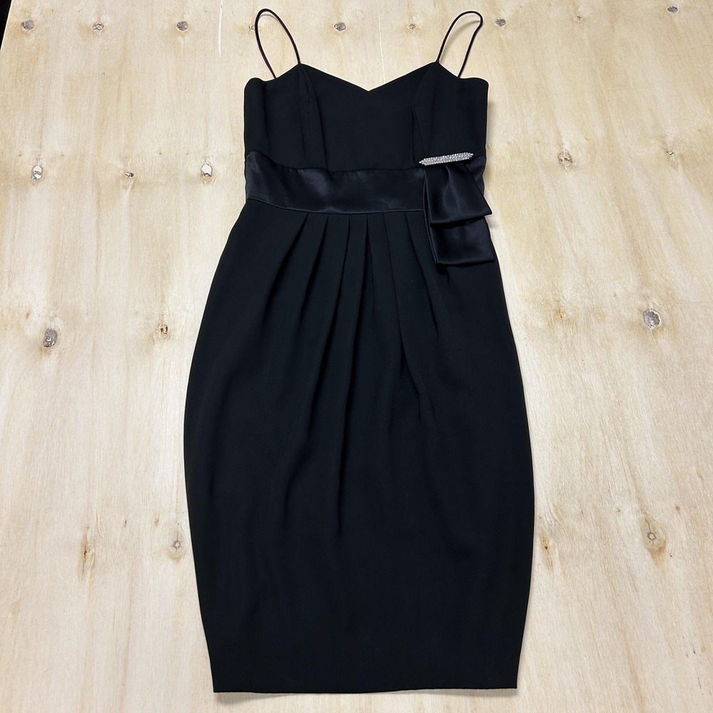 Vintage Rimini Dress Womens 8 Black Rhinestone Sheath V Neck Knee Mini Party